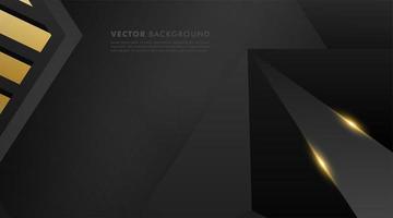 Black gray polygon background with gold light effect vector