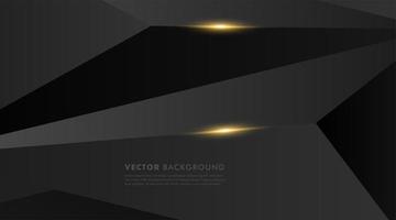 Black gray polygon background with gold light effect vector