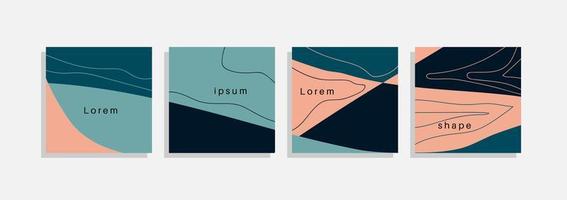 Vector set of minimal backgrounds with abstract organic shapes, hand draw line and sample text. Contemporary collage. Minimal stylish cover for branding design.