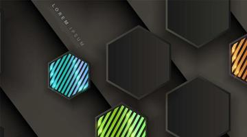 Black gray hexagon with colorful stripes background vector