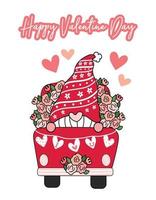 Valentine gnome in flower truck vector