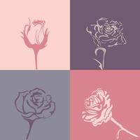 Silhouette of roses for Valentine's Day in vintage style for card and seamless background. vector