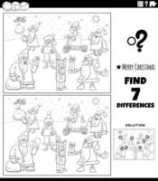 differences game with Christmas characters coloring book page vector