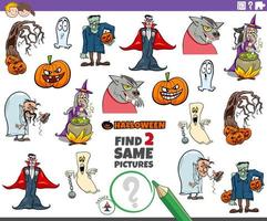 encuentra dos mismos personajes de halloween juego educativo para niños vector