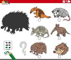 shadows task with cartoon wild animal characters vector