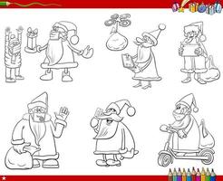 Christmas holidays humorous cartoons set coloring book page vector