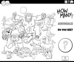 counting animals educational task coloring book page vector