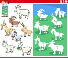 matching shapes game with cartoon goat characters vector