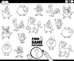 find two same farm animals task coloring book page vector