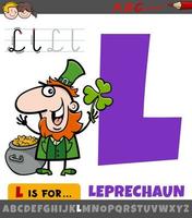 letter L from alphabet with cartoon leprechaun character vector