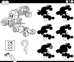 Juego educativo de sombras con vehículos página de libro para colorear vector