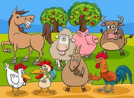 funny farm animals cartoon characters group vector