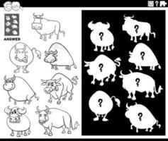 matching shapes game with bulls coloring book page vector