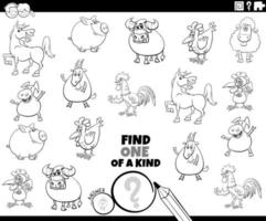 one of a kind game with farm animals coloring book page vector