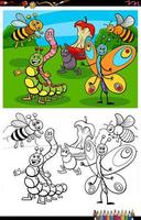 cartoon funny insects group coloring book page vector