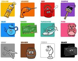 basic colors set with funny object characters vector