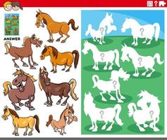 matching shapes game with cartoon horse characters vector