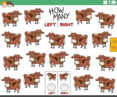 counting left and right pictures of cartoon cow farm animal vector