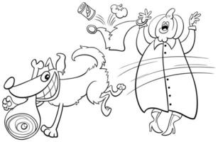 cartoon dog stealing ham from old lady coloring book page vector