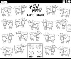 counting left and right pictures of cow color book page vector