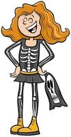 girl in skeleton costume at Halloween party cartoon illustration vector