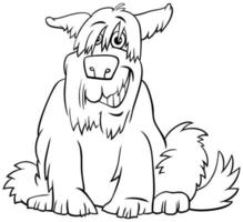 cartoon shaggy sitting dog coloring book page vector