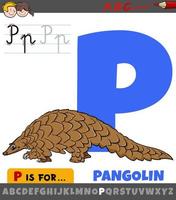 letter P from alphabet with pangolin animal character vector