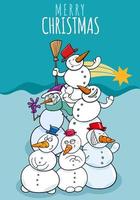 design with cartoon snowmen on Christmas time vector