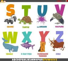 educational cartoon alphabet set with animal characters vector