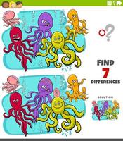differences educational game with octopus characters vector