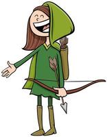 niña en traje de robin hood en la ilustración de dibujos animados de la fiesta de halloween vector