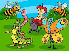 funny insects and bugs cartoon characters group vector