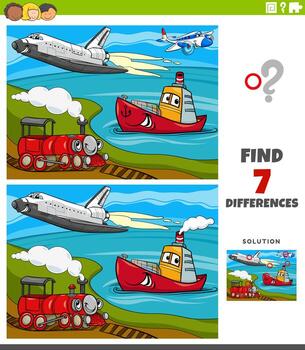 differences educational game with transport vehicle characters vector