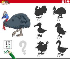 shadows task with cartoon cassowary animal character vector