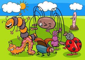 insects and bugs cartoon characters group vector