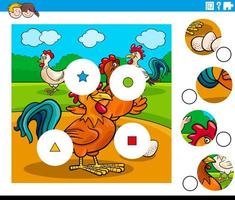 emparejar piezas tarea con personajes de pollo vector