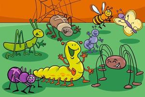 cute insects and bugs cartoon characters group vector