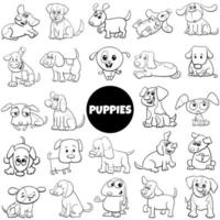 black and white cartoon puppy dog characters big set vector
