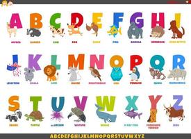 cartoon alphabet set with funny animal characters vector