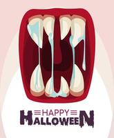 happy halloween horror celebration poster with monster mouth vector