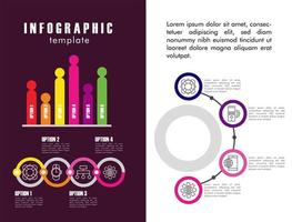 Plantilla infográfica con estadísticas en fondo blanco y morado. vector