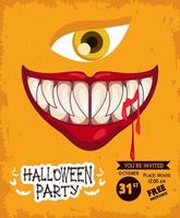 halloween horror party celebration poster with mouth and eye vector