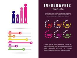 Plantilla infográfica con estadísticas en fondo blanco y morado. vector