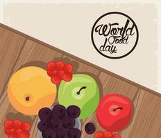 world food day poster with vegetables on wooden board vector