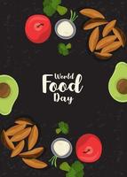 world food day poster with vegetables on black background vector