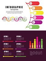 Plantilla infográfica con estadísticas en fondo blanco y morado. vector