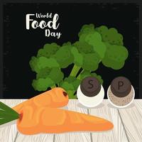 world food day poster with vegetables on wooden table vector