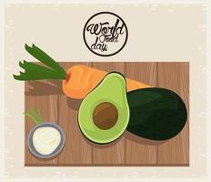 world food day poster with vegetables on wooden board vector