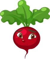 Radish cartoon character with confused face expression on white background vector