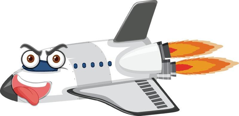 Airplane cartoon character with crazy face expression on white background